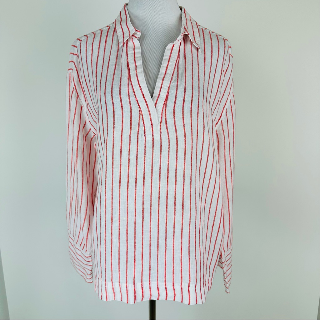 Martha Stewart Collection White Red Striped Collared Linen Pullover Top Large Martha Stewart Collection White Red Striped Collared Linen Pullover Top Large